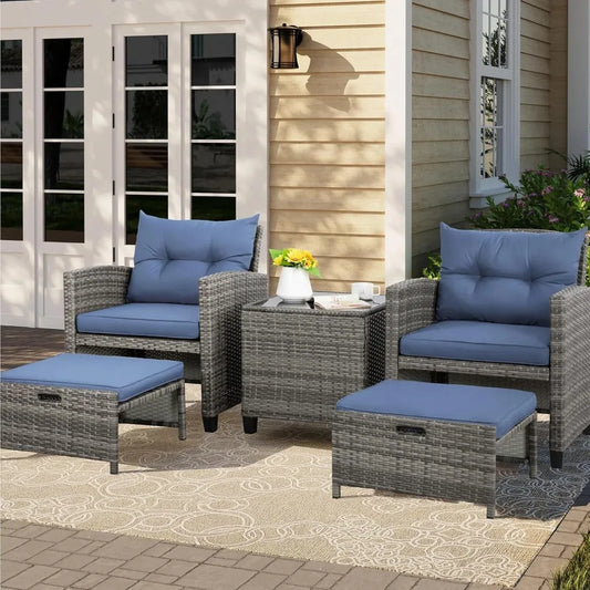 5 Piece Patio Furniture Set, Small Balcony Furniture, PE Wicker Rattan Patio Chairs Set of 2, Outdoor Lounge Chairs