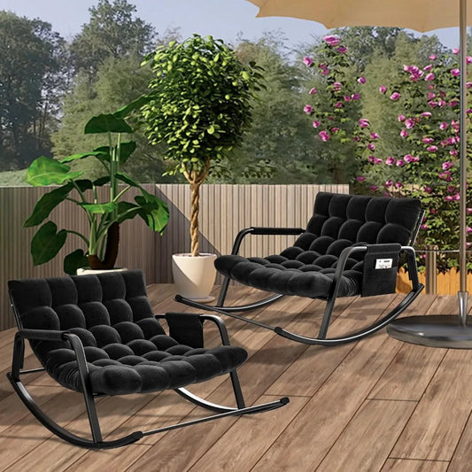 Indoor Outdoor Patio Rocking Chairs Set of 2, Papasan Rocking Chairs, Double Papasan Chair with Cushion, Oversized Modern Rocker