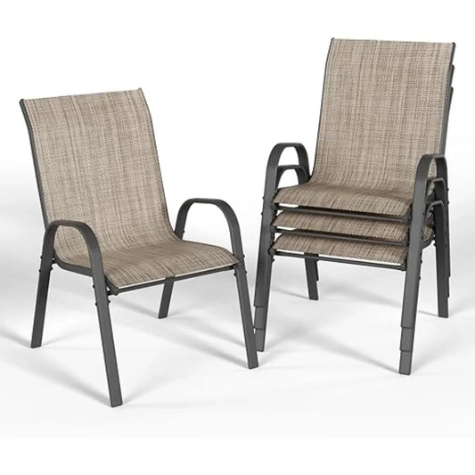 Patio Dining Chairs Set of 4, Outdoor High Stacking Chairs for All Weather, Breathable Seat Fabric and Alloy Steel Frame