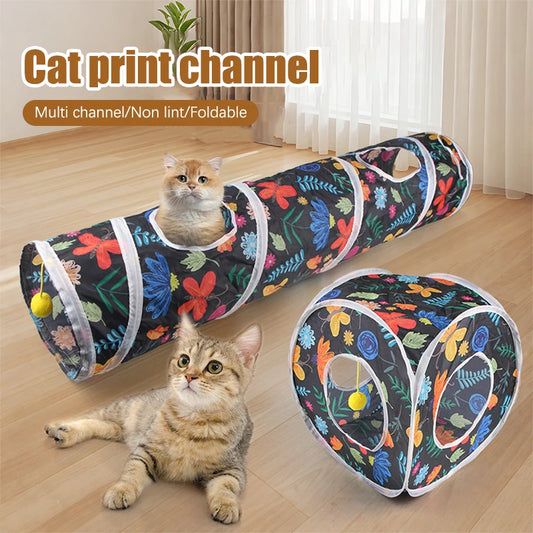 Funny Cat Toy Foldable Cat Channel Personalized Flowers Printed Pet Tunnel Toys Kitten Interactive Chase Toy Pet Supplies