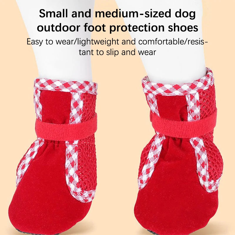 1Set Wear Resistant Dog Cat Boots Outdoors Thickened Anti-Slip Small Puppy Shoes Adjustable Drawstring Pet Booties Pet Supplies