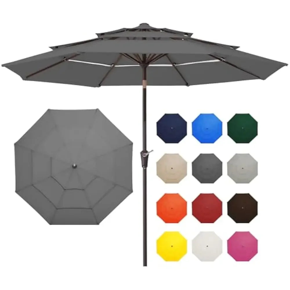 9FT 3 Tier Patio Umbrella Outdoor Umbrella Table Umbrellas  w/Push Button Tilt and UV Protection Outside Garden Pool Umbrella