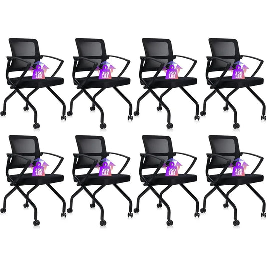 Stackable Foldable Ergonomic Office Chair with Lumbar Support and Thick Cushion, Folding Mesh Fabric Reception Guest Chair with