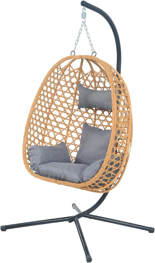 Hanging Egg Chair with Cushions – Comfortable Rattan Swing Chair with Stand  Outdoor Lounge Chair,350LBS Capacity Indoor Outdoor