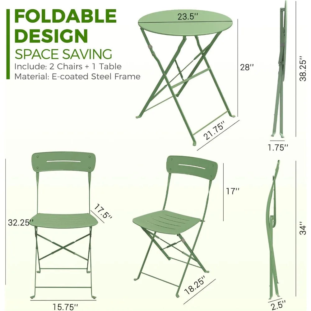 Premium Frame Patio Bistro Set, Colorful Folding Outdoor Patio Furniture Sets, 3-Piece Patio Table and Chair