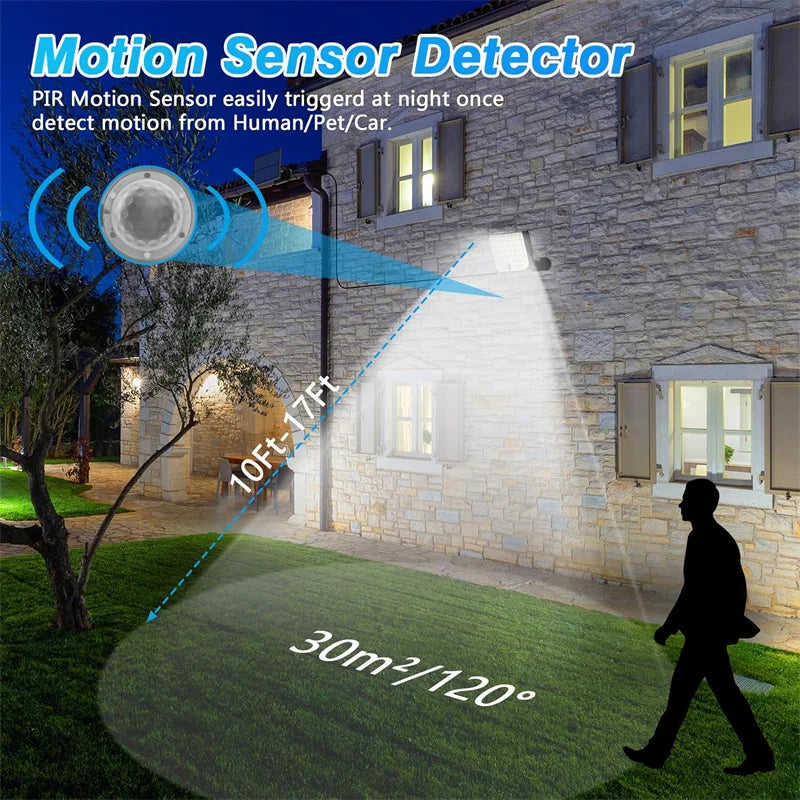 Solar Outdoor Lights, 256 LED Solar Powered Motion Sensor Security Lights with Waterproof 3 Modes Flood Lights for Outside Porch