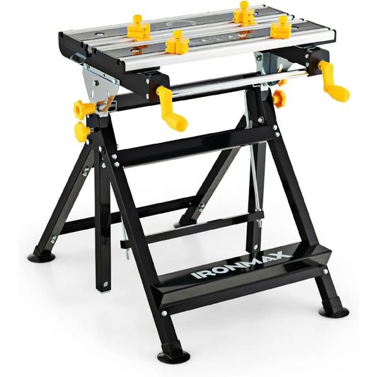 Portable Workbench, Folding Work Table with 7-Level Height Adjustable, 8 Sliding Clamps and Reclining, Folding Workbench and Vi